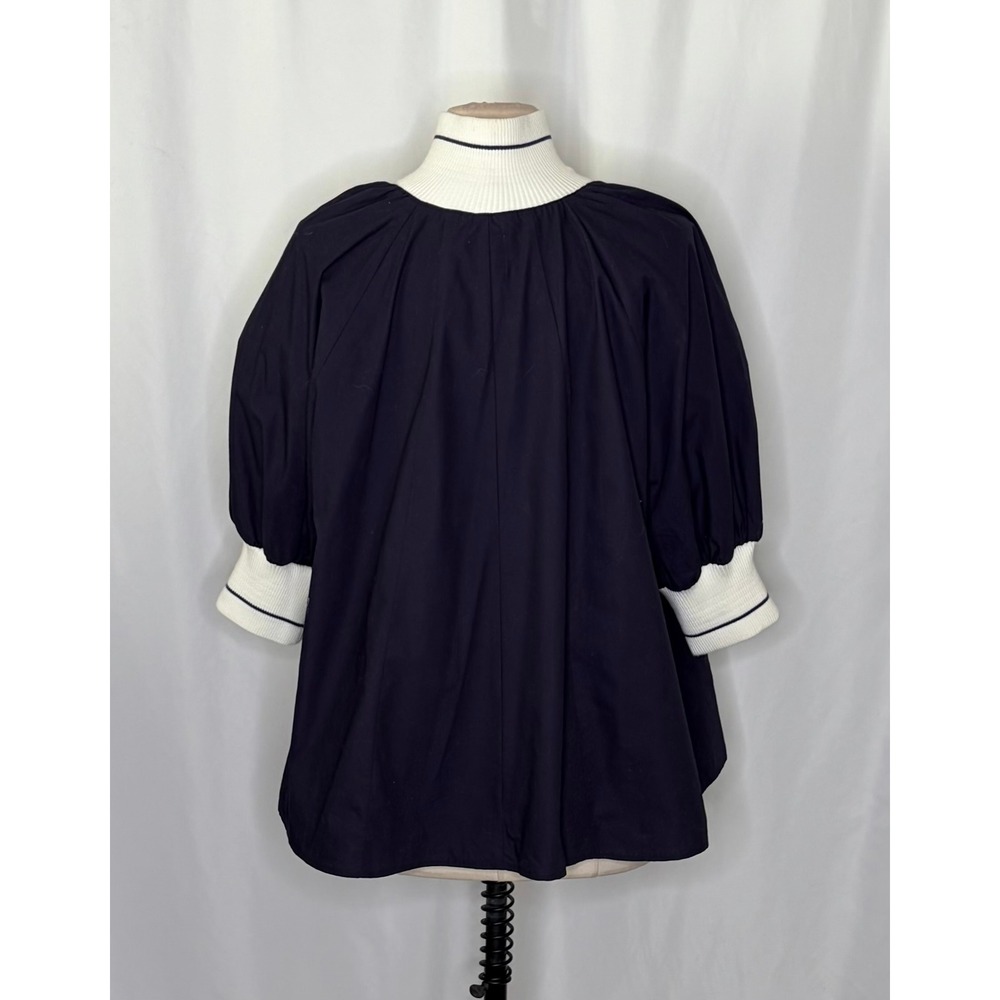 Anthropologie MAEVE Sporty Henley Swing Top Navy Blue White Half Zip Large - Picture 9 of 14